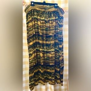 VTG vintage 90’s aztec print rayon maxi skirt Large+ w drawstring EUC
